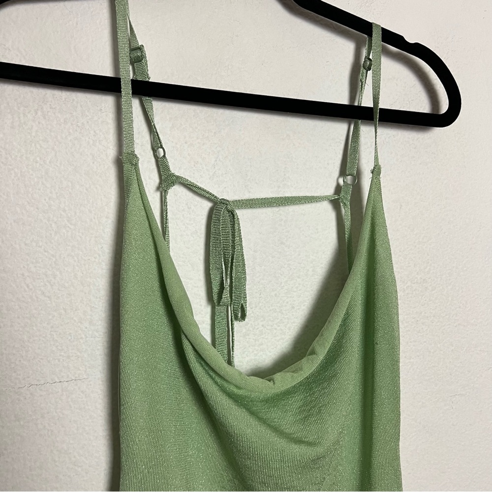 NWT Pretty Little Thing Glitter Knit Open Back Mini Tank Dress Green Size Medium - Picture 5 of 9